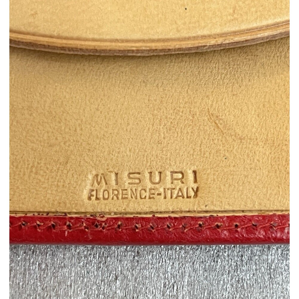 VTG Misuri Florence Italy Leather Bifold Wallet Scarlet Red Gold Fleur de Lis - Picture 6 of 14